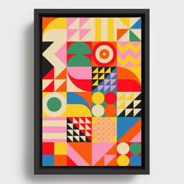 Happy Colorful Geometric Tropical Jungle Framed Canvas