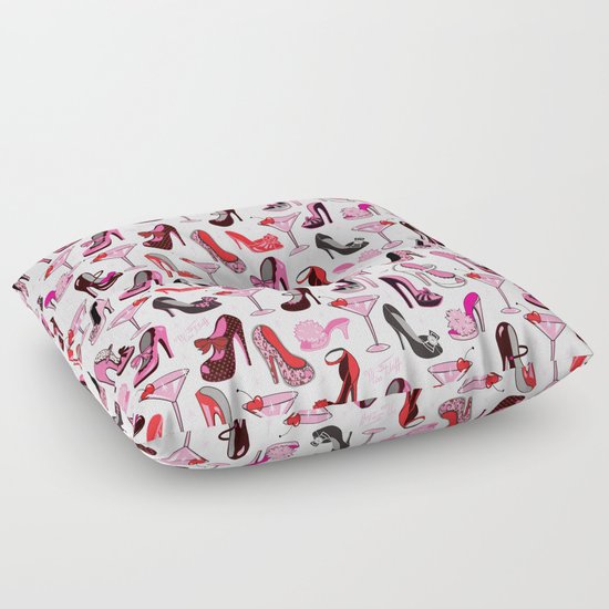 Retro Shoes and Pink Martinis Floor Pillow by Miss Fluff Society6
