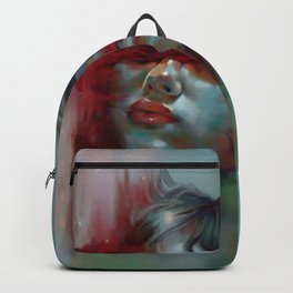 Broken Sleep Backpack | Painting, Sleep, Broken, Blind, Blood, Abstract, Portrait, Surreal, Ink, Turquoise 