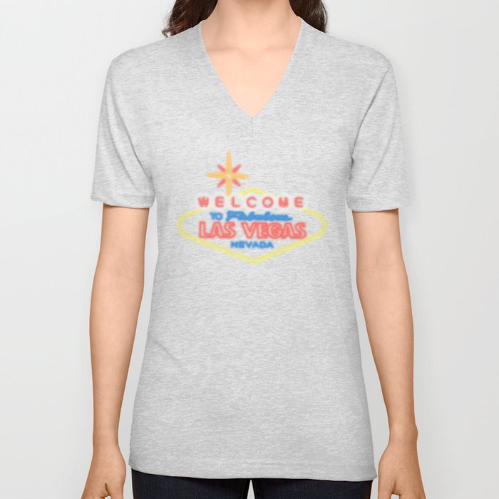 Welcome To Vegas Sign Digital Drawing Night V Neck T Shirt