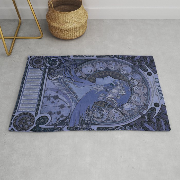 Alphonse Mucha zodiac,blue Rug