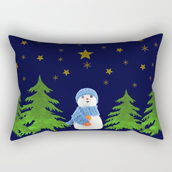 Sparkly gold stars, snowman and green tree Rectangular Pillow