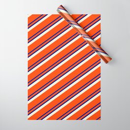 [ Thumbnail: Red, Blue, and Beige Colored Striped Pattern Wrapping Paper ]