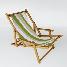 [ Thumbnail: Green, Tan & Lavender Colored Pattern of Stripes Sling Chair ]