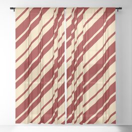[ Thumbnail: Beige and Dark Red Colored Stripes/Lines Pattern Sheer Curtain ]