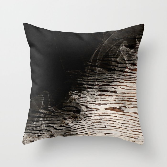 Modern Black Ink Oak Wood Throw Pillow