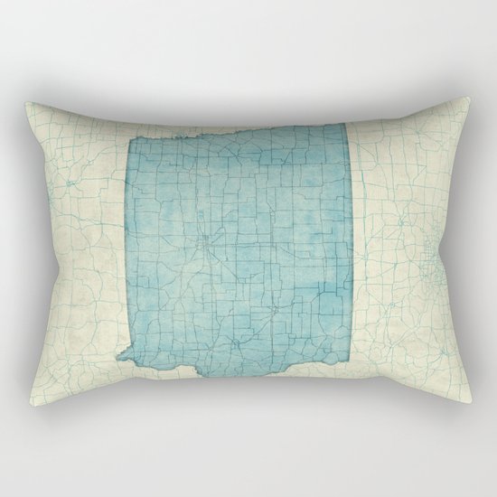 Iowa State Map Blue Vintage Rectangular Pillow