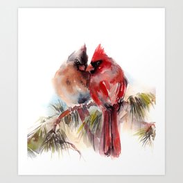 Cardinal Birds Couple Art Print