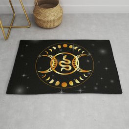 Mystic snake gold mandala with triple goddess and moon phases Area & Throw Rug