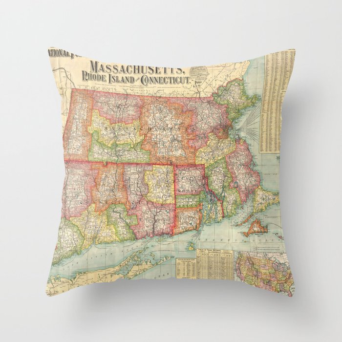 Vintage Map of New England States (1900) Throw Pillow