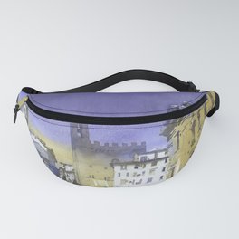 Florence cityscape- Palazzo Vecchio on Palazo Signorini during day.  Watercolor painting Florence Italy Fanny Pack