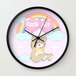 F*ck Off Teddy Bear Wall Clock | Feminist, Cute, Kawaii, Purple, Singlegirl, Pink, Girlgang, Valentinesday, Curated, Goaway 