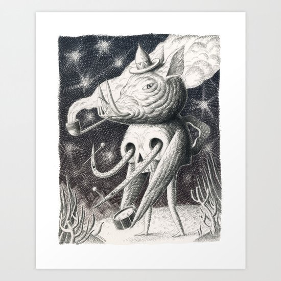 Pig Pipe Skull Art Print