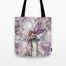 The Lookout Fairy Fantasy Art by Molly Harrison Tote Bag | Fairy, Faery, Illustration, Fantasy, Watercolor, Thelookout, Fairies, Pink, Moon, Purple 