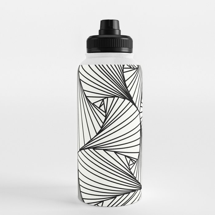 Black And White 3D Line Illusion Drawing Geometric Pattern Water Bottle