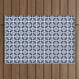 White and blue damask pattern Outdoor Rug