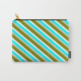 [ Thumbnail: Eye-catching Green, Mint Cream, Aqua, Powder Blue, and Goldenrod Colored Striped/Lined Pattern Carry-All Pouch ]