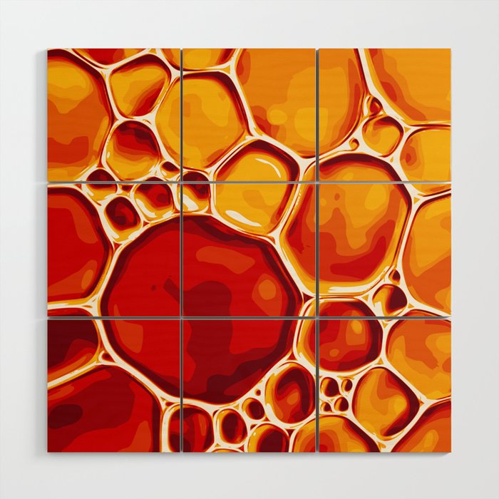 Orange Oil Abstract Bubbles Wood Wall Art