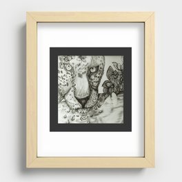 Flowers and cat Recessed Framed Print