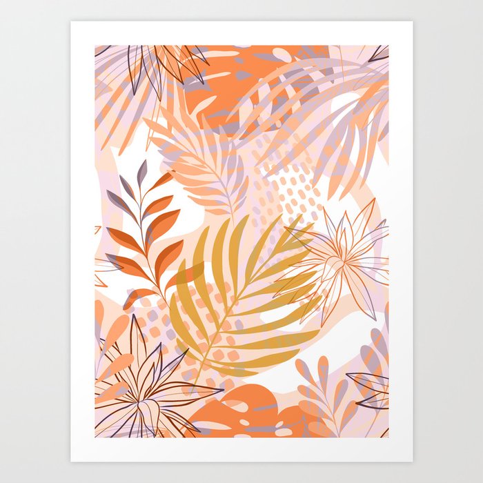Bohemian Tropical Garden 1. Peachy & Mustard Art Print