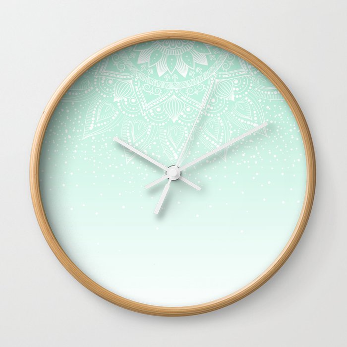 Elegant white and mint mandala confetti design Wall Clock
