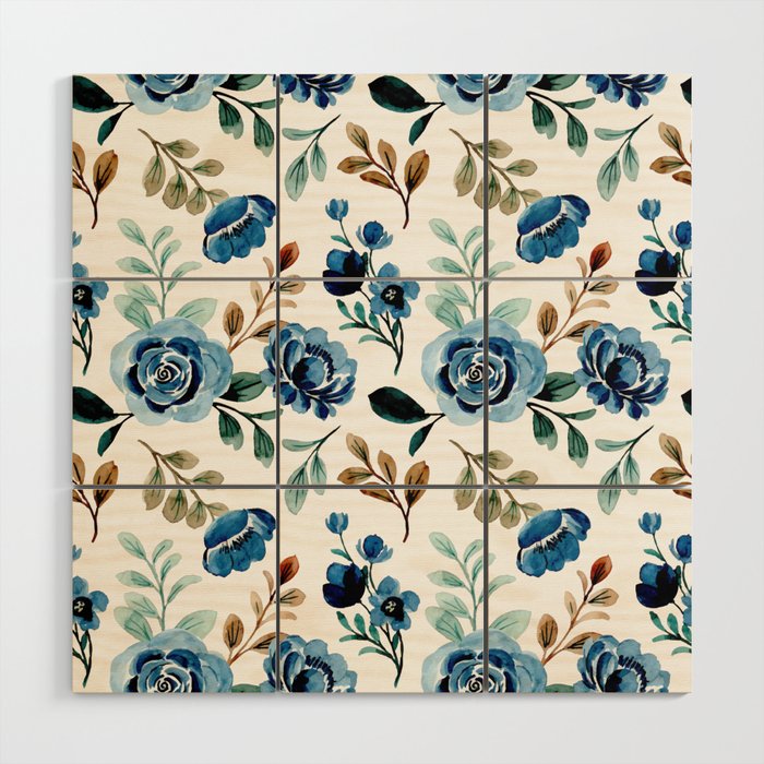 pattren blue flower Wood Wall Art