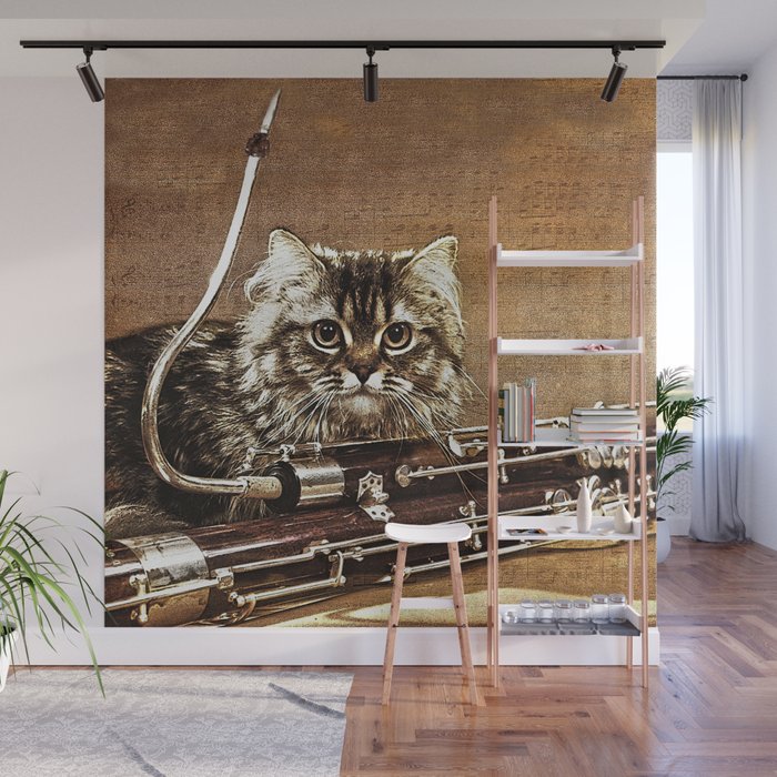 Music was my first love - cat and bassoon Wall Mural