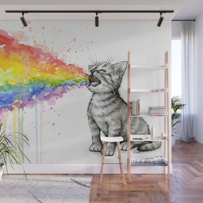 Kitten Puking Rainbow Wall Mural