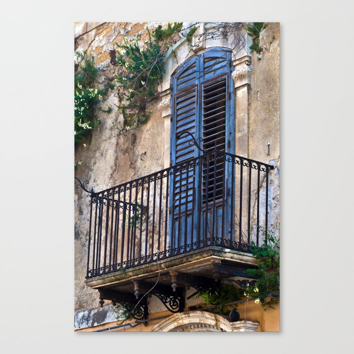 Blue Sicilian Door on the Balcony Canvas Print