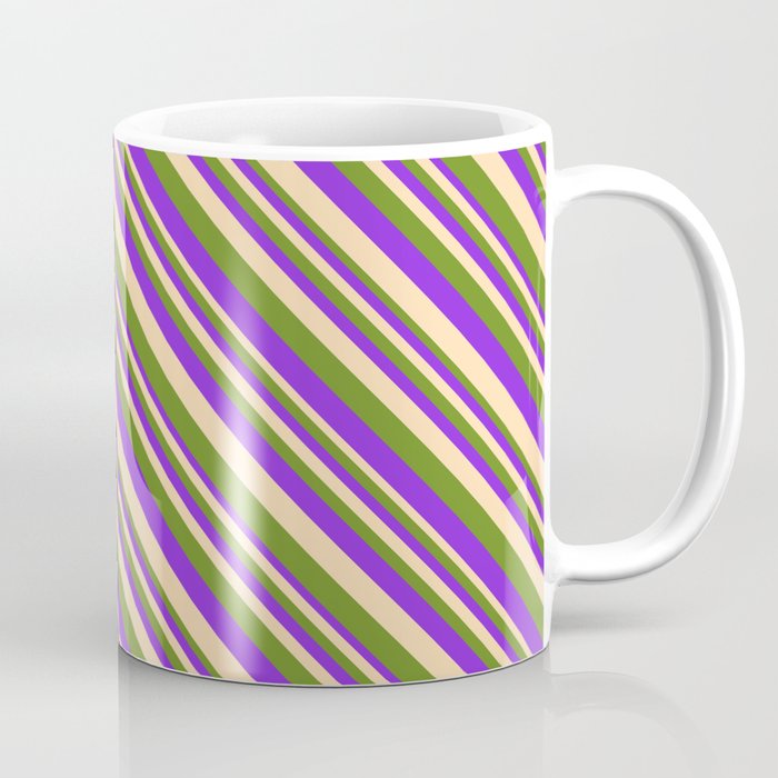 Purple, Tan, and Green Colored Lines Pattern Coffee Mug