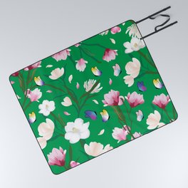 Happy Floral Land (Green) Picnic Blanket