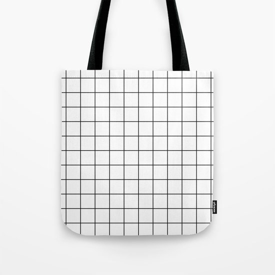 White Black Grid Minimalist Tote Bag