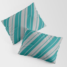 [ Thumbnail: Teal & Dark Grey Colored Lined/Striped Pattern Pillow Sham ]
