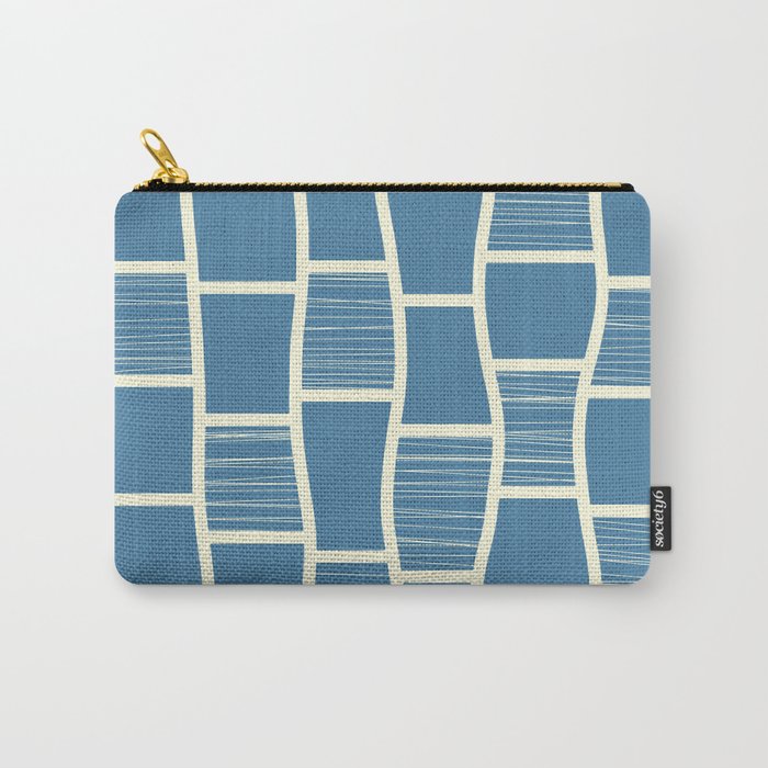 Abstract Funky Squares Pattern in Celadon Blue and Light Yellow Carry-All Pouch