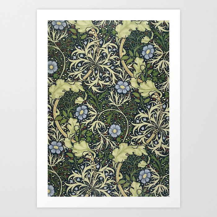 William Morris Vintage Floral Seaweed Vector Digital Painting. Art Print