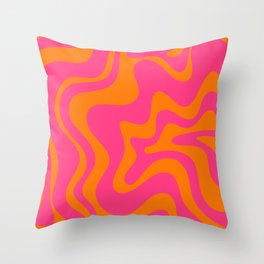 Retro Liquid Swirl Abstract Pattern Hot Pink & Orange Throw Pillow
