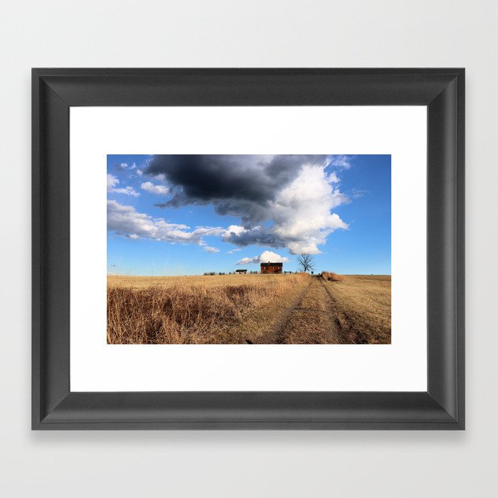 Sky, Grass, and Farm Framed Art Print