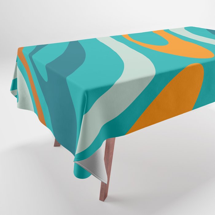 Wavy Loops Retro Abstract Pattern Teal Turquoise Orange Aqua Tablecloth