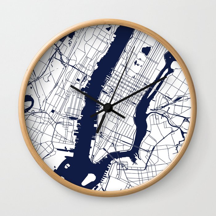 New York City White on Navy Wall Clock