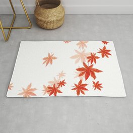 Falling red maple leaves watercolor painting Rug