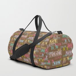 Enjoy The Colors - Colorful typography modern abstract pattern on Umber Brown background Duffle Bag