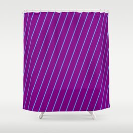 [ Thumbnail: Cornflower Blue and Purple Colored Lines/Stripes Pattern Shower Curtain ]
