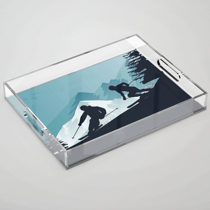 Winter Sport - Best Skiing Design Ever - Blue Background Acrylic Tray