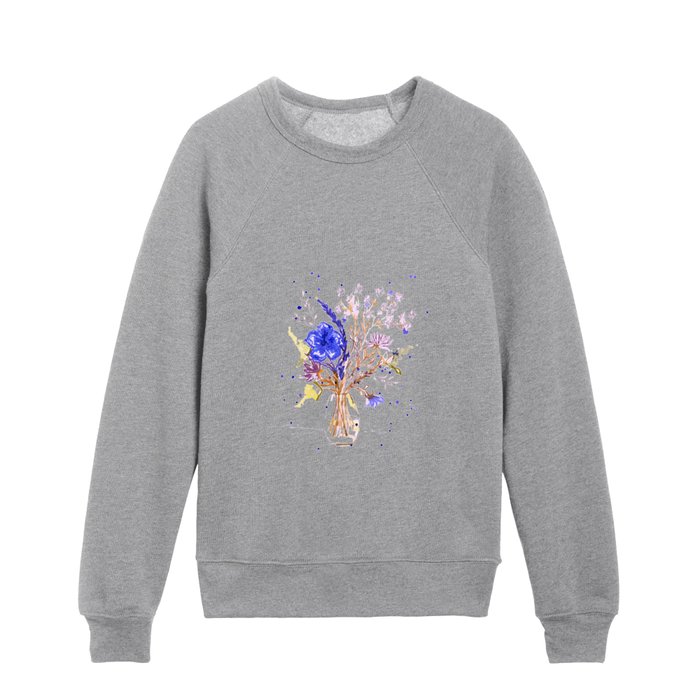 Vase with blue flowers Kids Crewneck