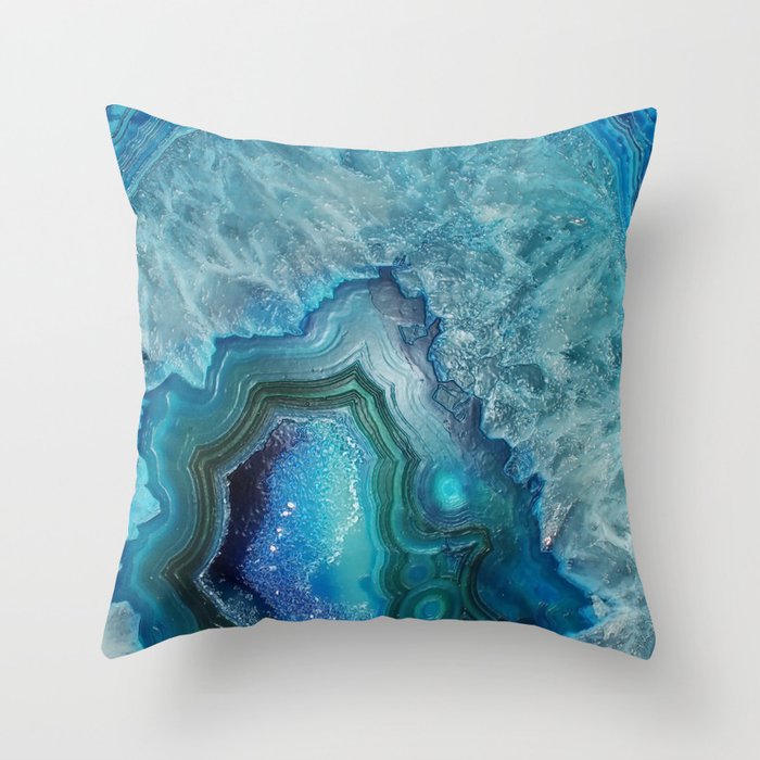 Aqua Turquoise Crystal Mineral Gem Agate Throw Pillow