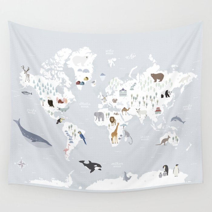 Animal Map of the world Wall Tapestry