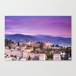 The Alhambra Palace, Albaicin and Sierra Nevada. At sunset. Canvas Print