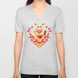 folk style decor with chickens V Neck T Shirt