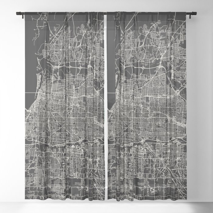 Memphis USA - B&W City Map Sheer Curtain