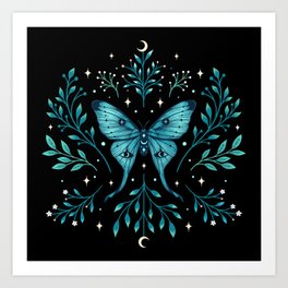 Mystical Luna Moth - Turquoise Art Print